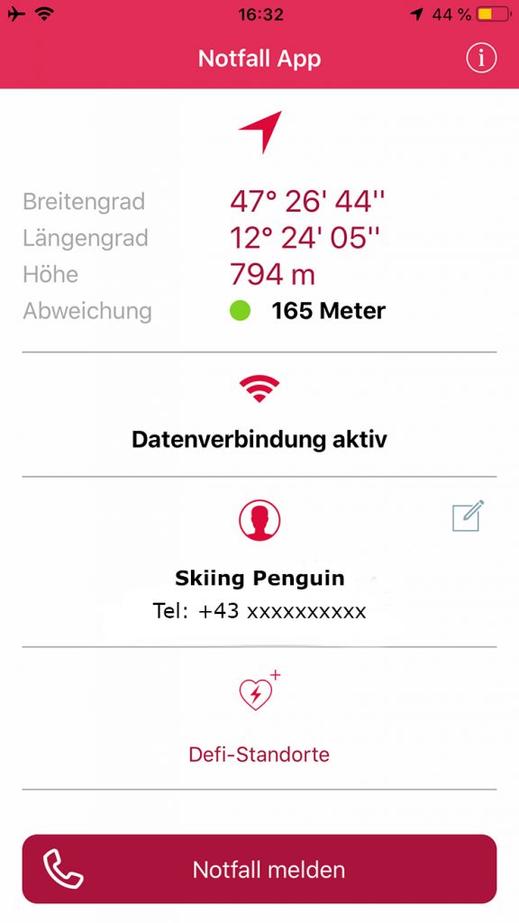 Per Knopfdruck kann mit der App der Bergrettung Tirol Hilfe gerufen werden © Skiing Penguin 