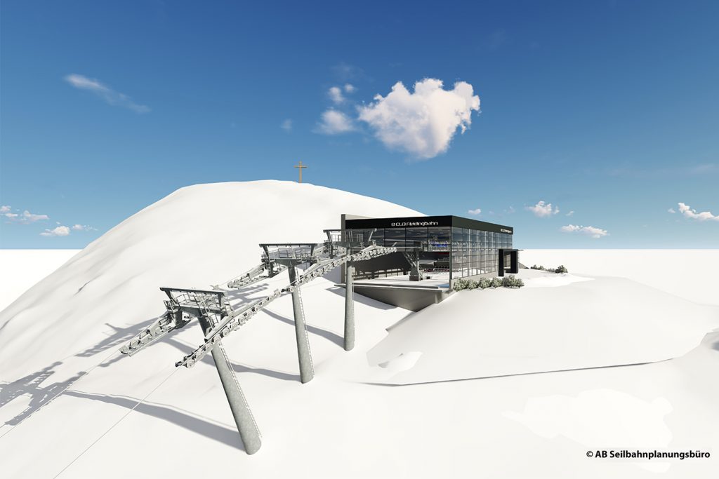 Die Bergstation der neuen Fleidingbahn ist als transparenter Glasbau geplant © SkiWelt/AB Seilbahnplanungsbüro