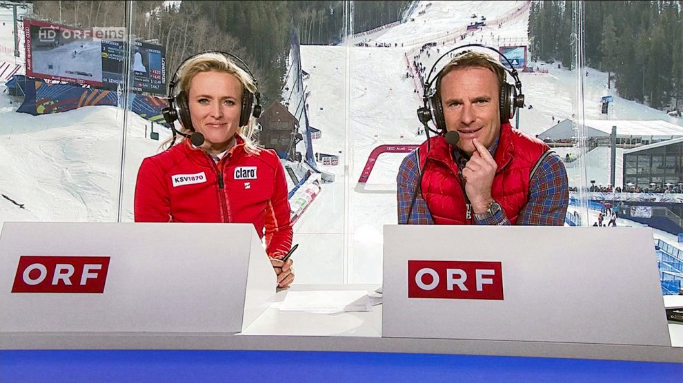 Ernst Hausleitner mit Alexandra Meissnitzer als Co-Kommentatorin © ORF