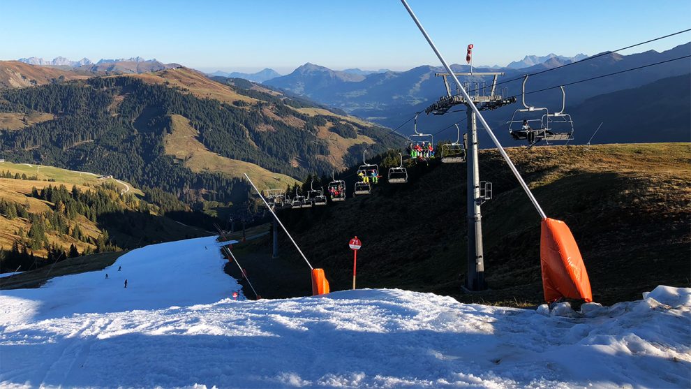 Eine der zwei Pisten aus Altschnee auf dem Resterkogel © Skiing Penguin